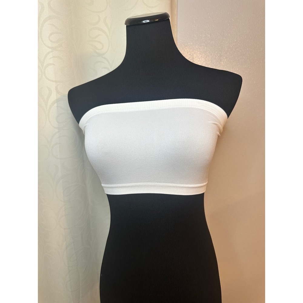 Zenana White Seamless Ribbed Bandeau Tube Top Stretch Spandex Bralette -‎ OS